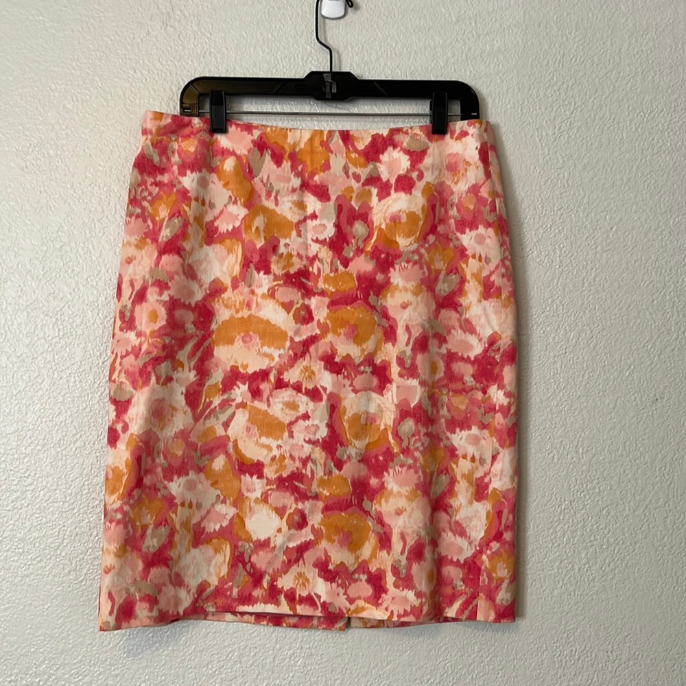 Talbots Peachy Pink Floral Lined Pencil Skirt